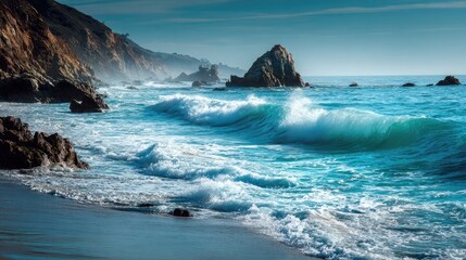 Coastal scene of crashing waves
