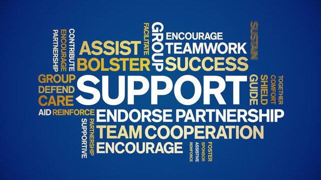 Support animated word cloud-text design animation tag kinetic typography seamless loop.