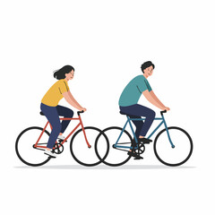 Fototapeta premium Flat Illustration Couple Cycling on Bicycle Together Healthy Lifestyle Activity