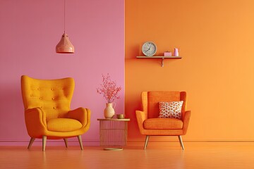 Vibrant room with two orange armchairs