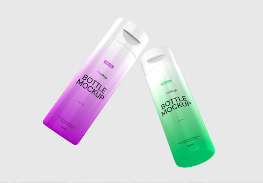 Two Floating Cosmetic Bottle Mockup