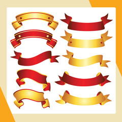 Set of Red and Gold Ribbon Banners, Decorative Vintage Labels Collection