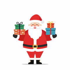 Flat Cartoon Santa Claus with Presents Illustration for Christmas Celebration