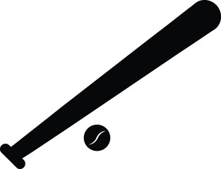 Baseball Bat and Ball Silhouette, Silhouette of Baseball Bat Hitting a Ball, Minimalist Baseball Silhouette on White Background