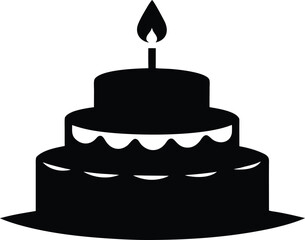 birthday cake silhouette vector design, perfect for celebration-themed graphics and prints, Celebration Cake Silhouette - Vector Icon on White Background
