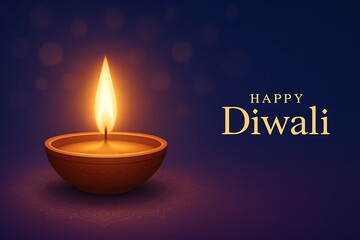 Artistic clay diya glowing with golden flame on dark blue background symbolizing festive celebration of lights cultural indian tradition sparkling fire holiday decor warmth joy