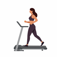 Fototapeta premium Modern Flat Woman Running on Treadmill Machine Fitness Lifestyle Illustration