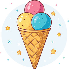 Ice cream logo clipart set. Colorful cone ice cream icon clip art in pictogram style vector illustration color pastel sweet dessert collection.	
