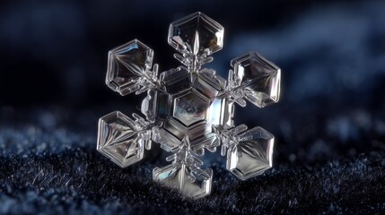 Detailed Snowflake Crystal on Dark Velvet