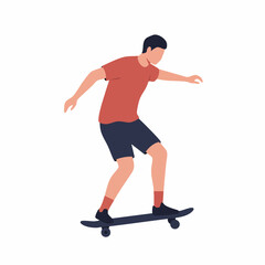 Minimalist Style Skateboarder Illustration of a Young Man in Motion Sport