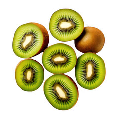  a group of sliced kiwi fruit isolated on white and transparent background