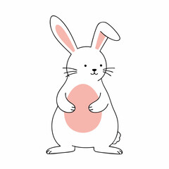 Cute Hand Drawn Cartoon Bunny with Pink Tummy Animal Illustration