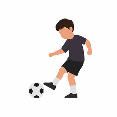 Simple Flat Illustration of Boy Kicking Soccer Ball Sport Activity