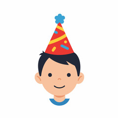 Cartoon Flat Illustration Boy Wearing Party Hat Celebration Icon