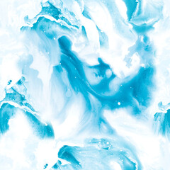 Seamless pattern, blue creative abstract hand painted background, brush texture and marble, acrylic painting.