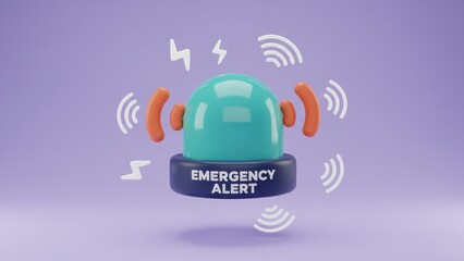 A floating teal emergency alert device with glowing orange signals, modern fire prevention and safety concept