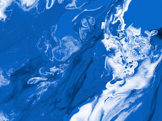 Blue abstract fantastic wave, creative hand painted background, marble and brush texture, abstract ocean, acrylic painting.