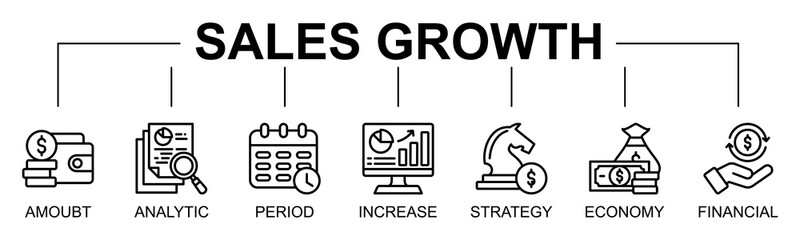 Sales Growth banner web icon vector illustration concept with icon of sales growth, amount, analytic, period, increase, strategy, economy
