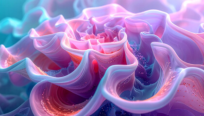 Dynamic Abstract Floral Design, Digital Art, Vibrant Colors, Surreal Environment, Close-up Viewpoint, Creative Concept
