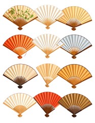 Set of decorative fans in various colors