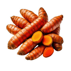  a group of turmeric roots isolated on white and transparent background
