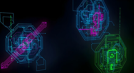 Vibrant circuit board design evoking high-tech future, perfect for technology, innovation, and digital transformation marketing, stunning modern tech background