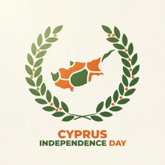 Cyprus map in green and orange laurel wreath for Independence Day  