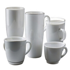  a group of white cups isolated on white and transparent background