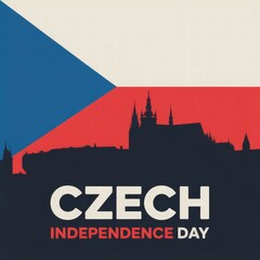 Czech skyline silhouette on patriotic background for Independence Day  