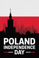 Poland skyline silhouette on red and white background for Independence Day  