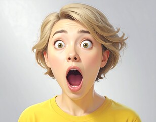 Shocked woman in yellow shirt