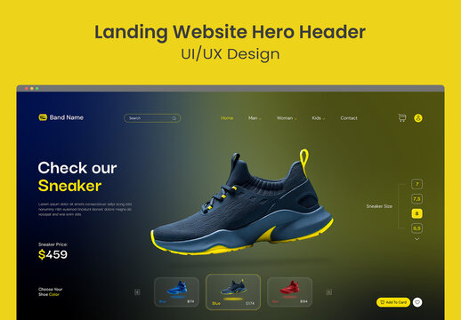 Dark Themed Fashion Footwear Sneaker Website Hero Header UI Template