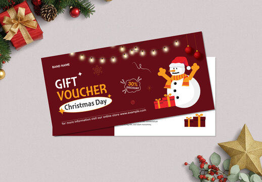 Elegant Festive Christmas Gift Voucher & Holiday Coupon Card Template