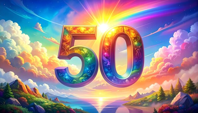 Colorful 50th anniversary celebration scene
