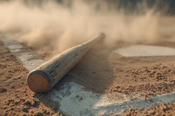 Cinematic Dust Cloud Erupts as a Baseball Bat Hits a Sunlit Home Plate.