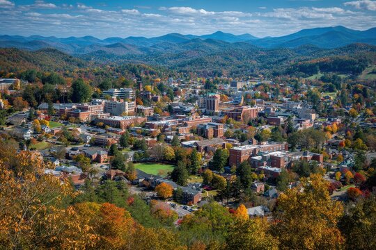 Boone, North Carolina Skyline: Downtown City Landscape in Blue Ridge Mountains