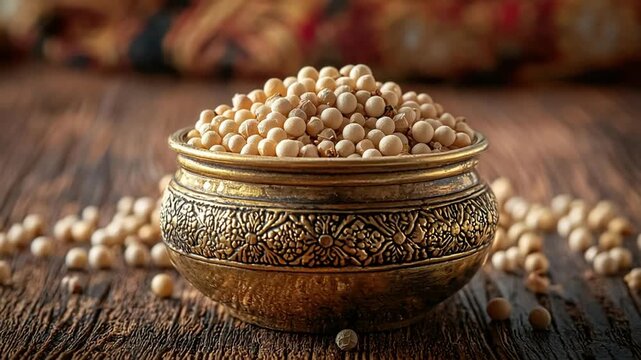 white peper in a traditional indian brass spice container video