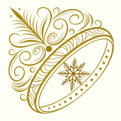 Elegant golden ring adorned with delicate swirls and a sparkling snowflake design on a cream background