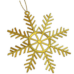 Elegant golden snowflake ornament with a delicate string for hanging symbolizing winter holidays and festive celebrations