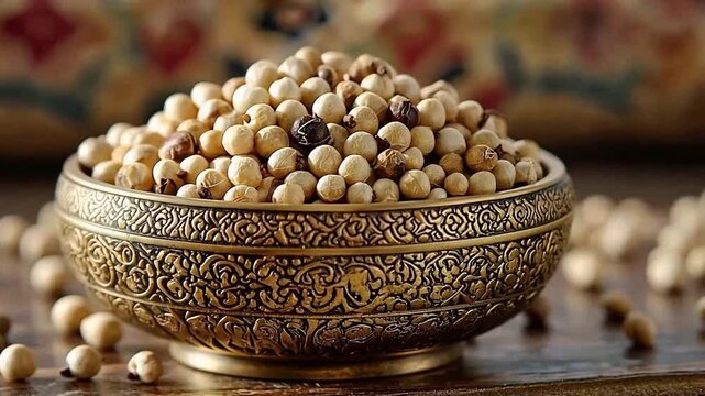 white peper in a traditional indian brass spice container video