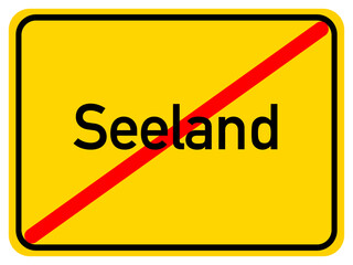 Illustration of a city exit sign for the city of Seeland