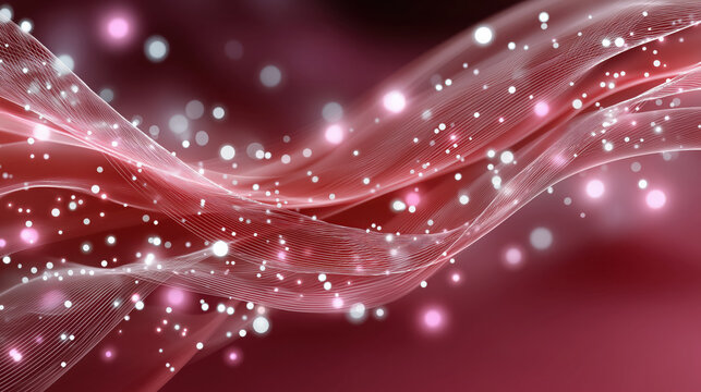 Elegant red abstract background with flowing waves and sparkling lights creates captivating visual experience