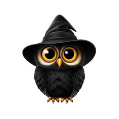 Fototapeta premium Cute owl cartoon wearing witch hat
