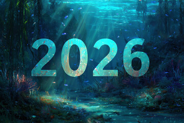 Underwater Exploration of the Future: A tranquil underwater landscape with a shimmering path and a touch of mystery.