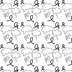 Seamless pattern of hand drawn clouds and lightning bolts