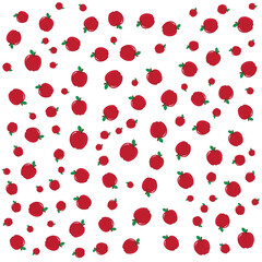 This is a vector graphic pattern featuring a dense, random scattering of stylized red apples 