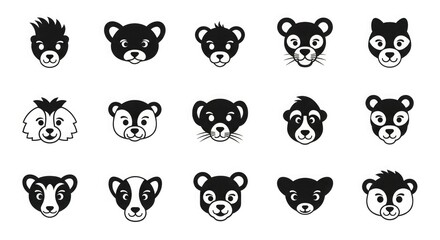 Fototapeta premium Animal heads vector illustration collection of bear panda raccoon badger and other animals cartoon design
