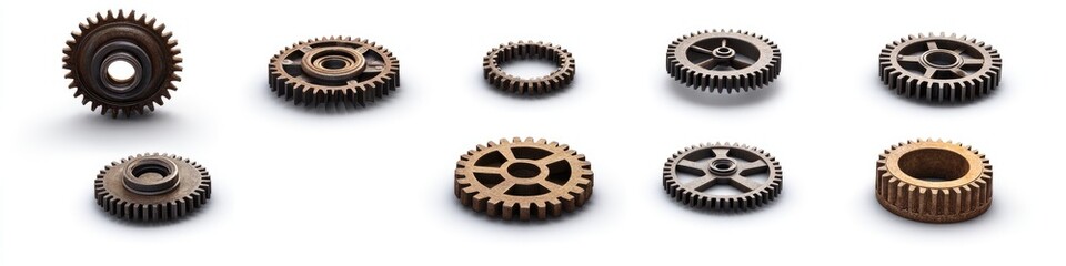 Assorted gears on white background