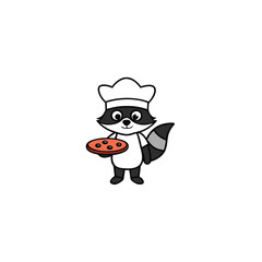 Adorable raccoon chef wearing hat holding delicious pizza slice ready to serve food fun
