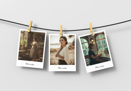 Hanging Polaroid Photos Mockup